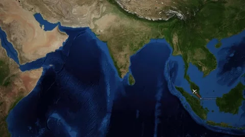 Animated Flight Route Map from Singapore to Doha Qatar Stock Footage 338327654