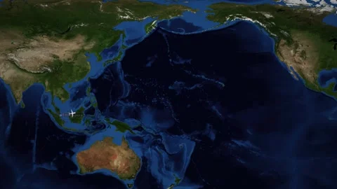 Animated Flight Route Map from Singapore to Vancouver Over the Pacific Ocean Stock Footage 341298513