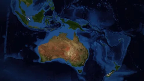 Animated Flight Route Map from Singapore to Auckland New Zealand Stock Footage 346591837