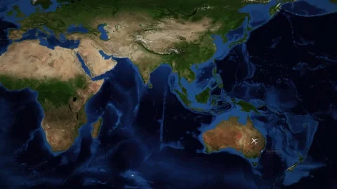 Animated Flight Route Map from Sydney Australia to Athens Greece Stock Footage 335197287