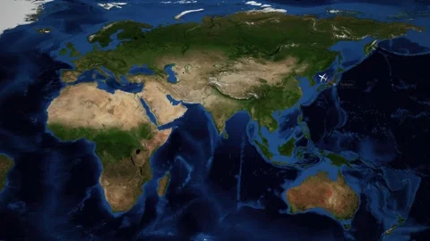 Animated Flight Route Map from Tokyo Japan to Paris France Stock Footage 334706747