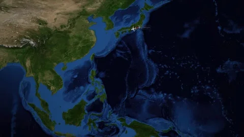 Animated Flight Route Map from Tokyo Japan to Kuala Lumpur Malaysia Stock Footage 335344143