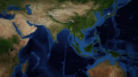 Animated Flight Route Map from Tokyo Japan to Riyadh Saudi Arabia Stock Footage 335682224