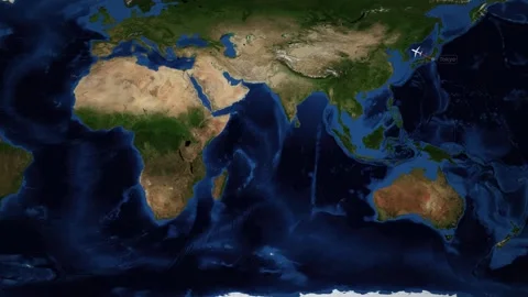 Animated Flight Route Map from Tokyo Japan to Casablanca Morocco Stock Footage 336520625