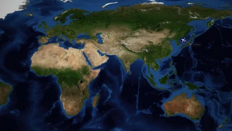 Animated Flight Route Map from Tokyo Japan to Dublin Ireland Stock Footage 340948556