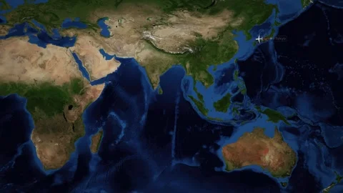 Animated Flight Route Map from Tokyo Japan to Johannesburg South Africa Stock Footage 340949025