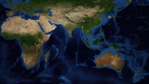 Animated Flight Route Map from Tokyo Japan to Cape Town South Africa Stock Footage 341072734