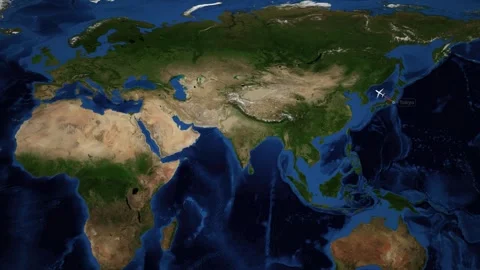 Animated Flight Route Map from Tokyo Japan to Copenhagen Denmark Stock Footage 341298414