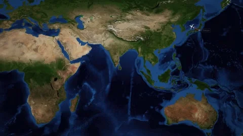 Animated Flight Route Map from Tokyo Japan to Athens Greece Stock Footage 341854732