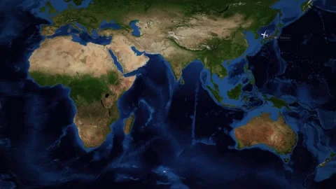 Animated Flight Route Map from Tokyo Japan to Lagos Nigeria Stock Footage 346356714