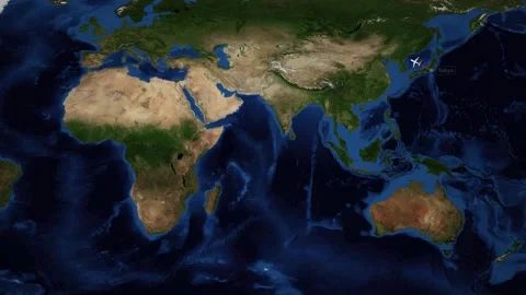 Animated Flight Route Map from Tokyo Japan to Madrid Spain Stock Footage 346357087