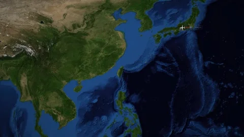 Animated Flight Route Map from Tokyo Japan to Bangkok Thailand Stock Footage 346679708