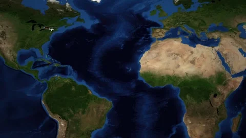 Animated Flight Route Map from Toronto to Athens Across Atlantic Ocean Stock Footage 335608406