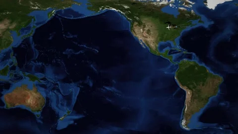 Animated Flight Route Map from Toronto Canada to Sydney Australia Stock Footage 341298411