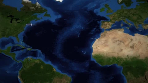 Animated Flight Route Map Tracking Airplane from New York to Zurich Vídeos de archivo 345012514