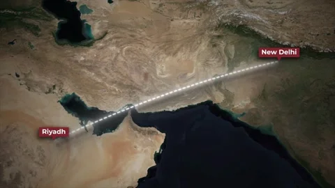 Animated Flight Route Riyadh to New Delhi on Satellite World Map Stock Footage 340097692