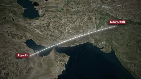 Animated Flight Route Riyadh to New Delhi on Satellite Earth Map Stock Footage 340097706