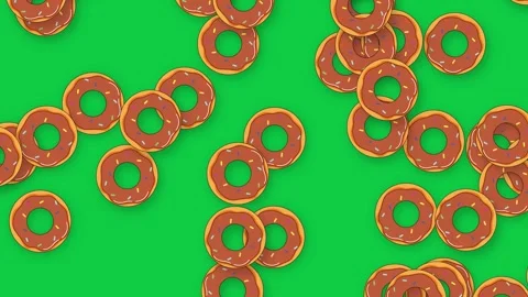 Animated Floating Glazed Donuts Drifting Across Solid Green Background Stock Footage 339398024