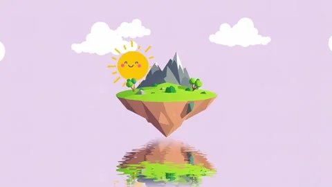 Animated Floating Island : A Tranquil Island with happy Sun Stock Footage 306997331