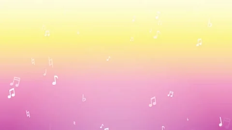 Animated floating musical notes drifting across a soft pink and yellow gradient 库存影片 343858130