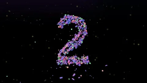 Animated floating number two composed of colorful geometric shapes against dark 動画素材 344220164
