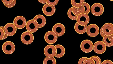 Animated Floating Retro Glazed Donuts on Solid Black Background Stock Footage 339381247