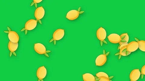 Animated Floating Yellow Lemons with Green Leaves on Bright Green Background Stock Footage 341839290