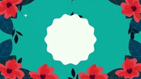Animated floral border design with elegant red flowers and dark green leave.. Stock Footage 339067736