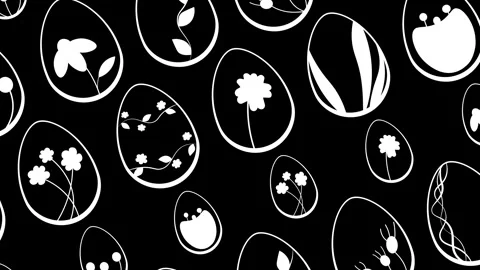 Animated Floral Easter Egg Outline Pattern, Swaying Black and White Background Vídeo Stock 330243302