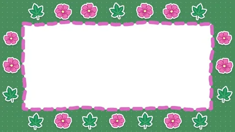 Animated Floral Frame Border Loop with Hand Drawn Pink Flowers Stock Footage 345308304