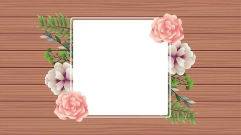Animated floral square frame on brown wood background with pink roses and g.. Stock Footage 339273168