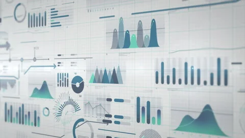 Animated flow of diverse charts showing continuous data processing Stock Footage 335257361