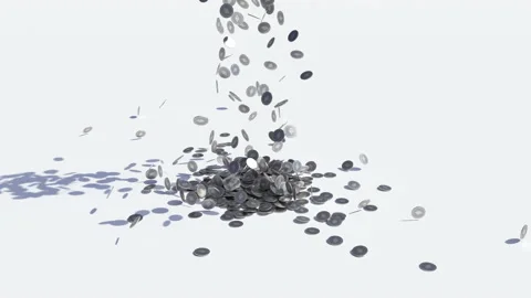 Animated flow of ethereum coins that fall from the top on a white surface. Stock Footage 152811987