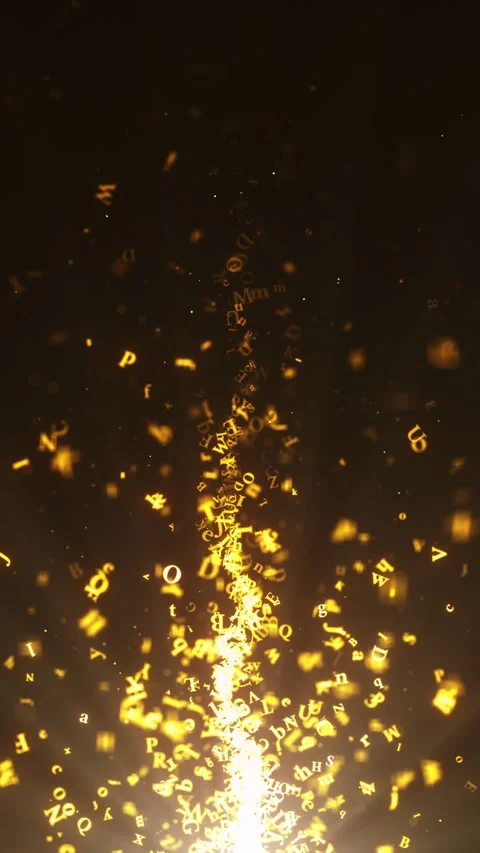 Animated flow, Tornado of bright orange letters on a dark background. Stock Footage 279919415