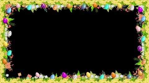 Animated flowers and egg frame for Easter holiday on black background Video stock 301982394
