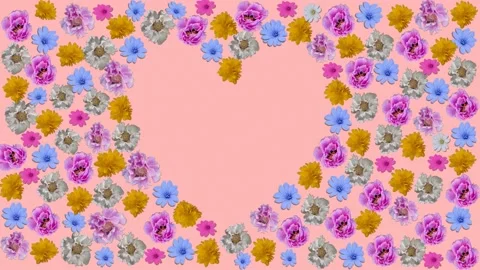 Animated flowers with frame in the shape of heart Stock Footage 193706032
