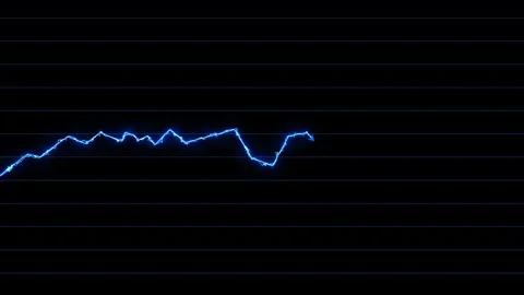 Animated fluctuating blue line graph on a black background with horizontal .. Stock Footage 318910106