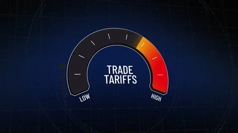 Animated fluctuating trade tariffs gauge, shifting levels shown, from low to  Stock-Footage 315382886