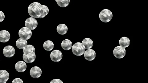 Animated flying from left to right plain silver golf balls - slow motion Stock Footage 85649579