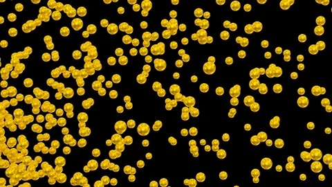 Animated flying a lot of gold ping pong balls Video stock 85334635