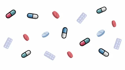Animated Flying Pills Capsules and Blister Packs Motion Graphics Stock Footage 340316623