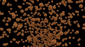 Animated flying toward camera a lot of shinning bronze golf balls Video stock 85529531