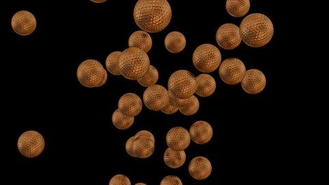 Animated flying toward camera shinning bronze golf balls - slow motion Video stock 85529964