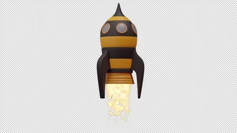 Animated flying yellow 3D bee rocket loop, ProRes w clear alpha background Stock Footage 246014432