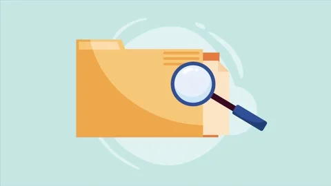Animated folder with documents and magnifying glass shows concept of search.. Stock Footage 334265358