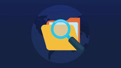 Animated folder icon with magnifying glass representing data search and org.. Stock Footage 333721620