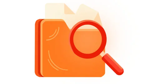 Animated Folder with Magnifying Glass for File Search, Research and Document Stock Footage 342853620