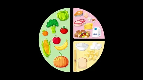 Animated Food Group Pie Chart Filling on Black Background 스톡 동영상 320095243