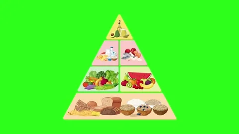 Animated Food Group Pyramid Assembling on Green Screen Background Stock Footage 317212549