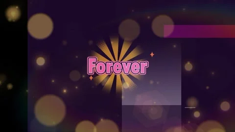 Animated forever text overlay featuring golden sunburst rays against a dark Stock Footage 345499924